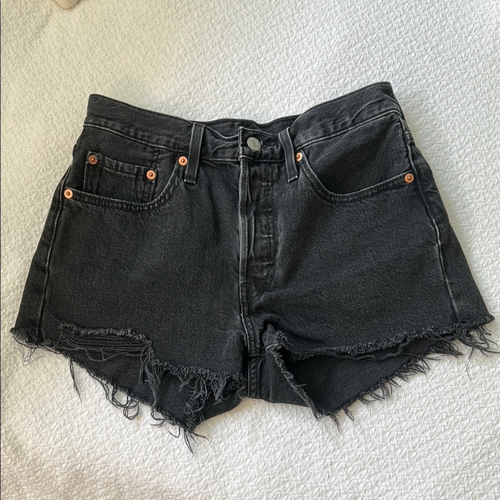 Signature by Levi Strauss Black Jean Shorts Distressed Hem